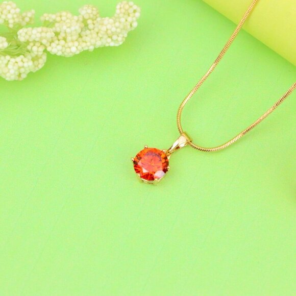 "Fiery Red Round Pendant in Gold Plating with Elegant Minimal Look, XPPT1676 - Picture 11 of 13